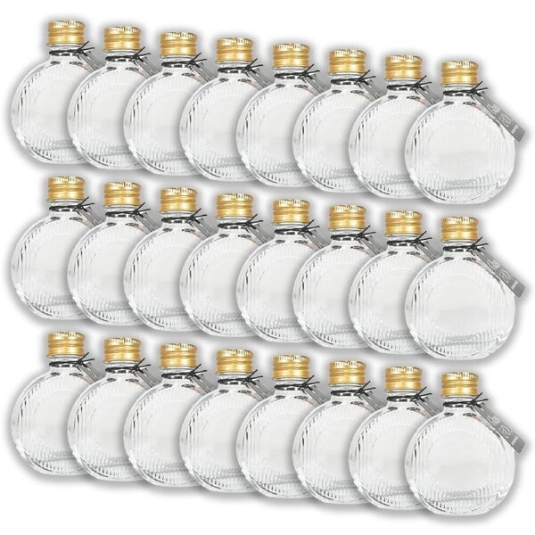 24PK Glass & Co Flat Round Gold Lid Bottle Storage Jar 60ml Clear