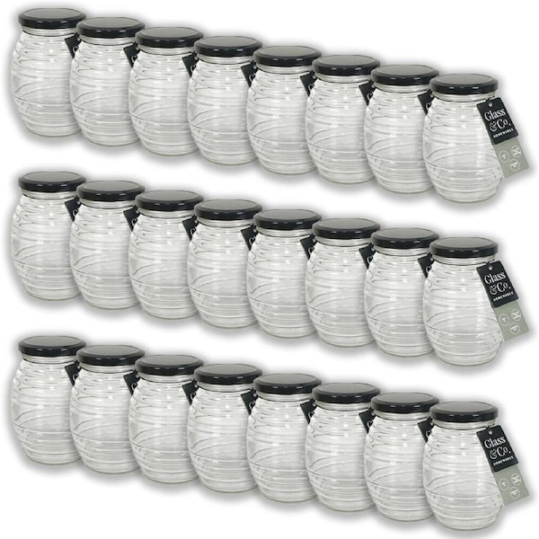 24PK Glass & Co Cleo Round Honey Pot Black Metal Lid Jar 730ml Clear