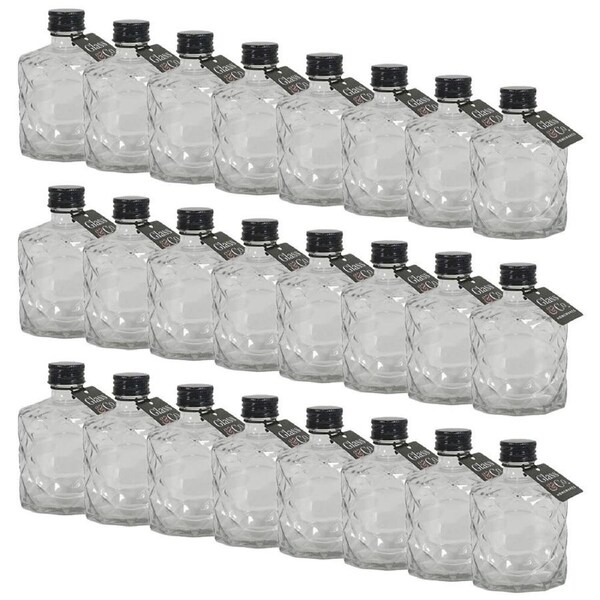 24PK Glass & Co Quilted Round Black Lid Bottle Storage Jar 210ml Clear