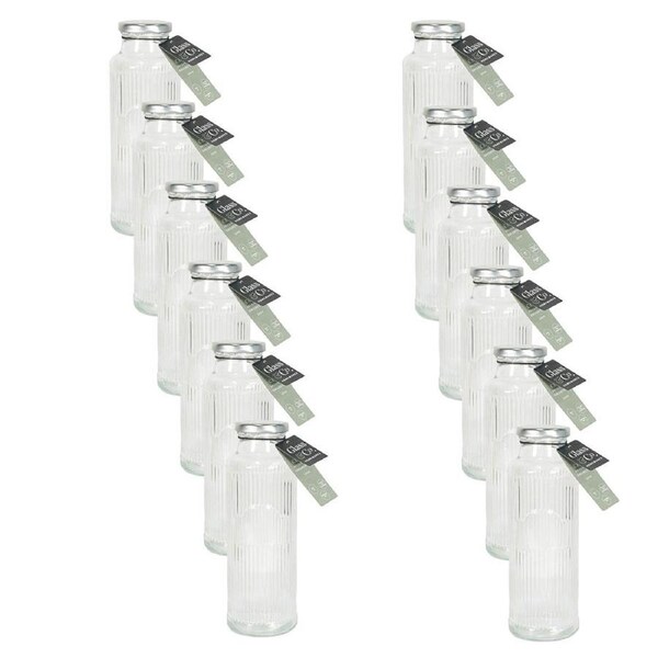 12PK Glass & Co Cleo Round Ribbed Silver Metal Lid Water Bottle 500ml Clear