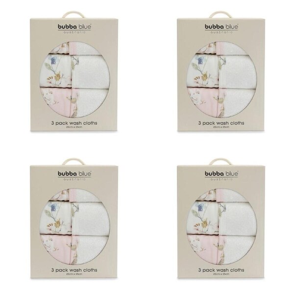 4PK 3pc Bubba Blue Children's and Baby Sleeping Bunny Face Washers 25x25cm