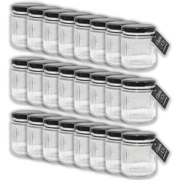 24PK Glass & Co Olivia Round Black Metal Lid Storage Jar 170ml Clear