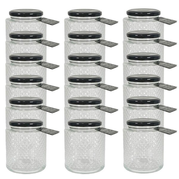 18PK Glass & Co Cleo Quilted Black Metal Lid Storage Jar 450ml Clear