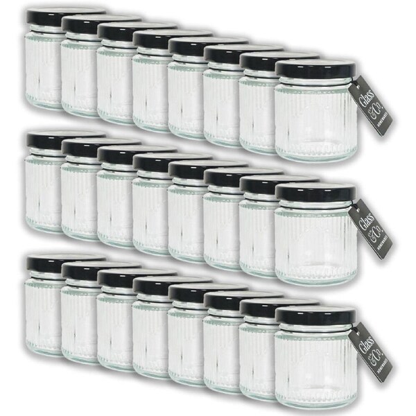 24PK Glass & Co Olivia Round Black Metal Lid Storage Jar 100ml Clear