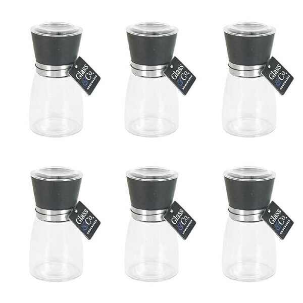 6PK Glass & Co Clear Salt and Pepper Grinder Bottle 200ml Black/Silver