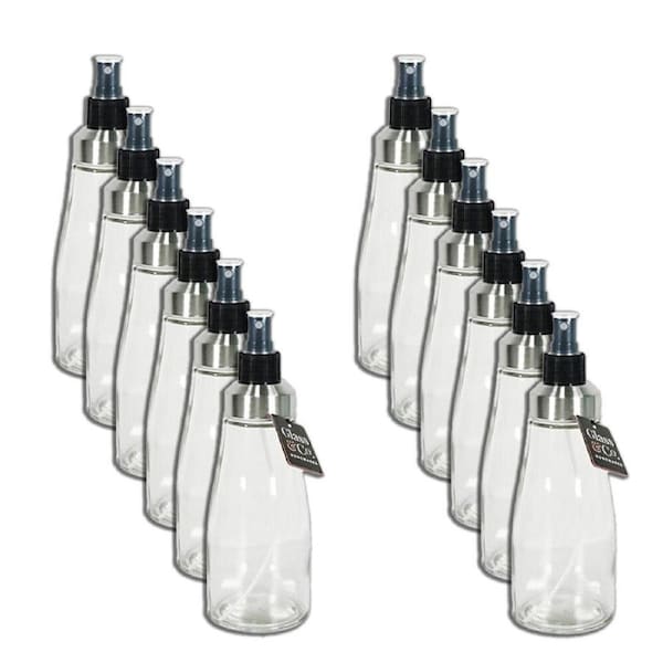 12PK Glass & Co Clear Fine Mist Liquid Spray Bottle 300ml Black/Silver