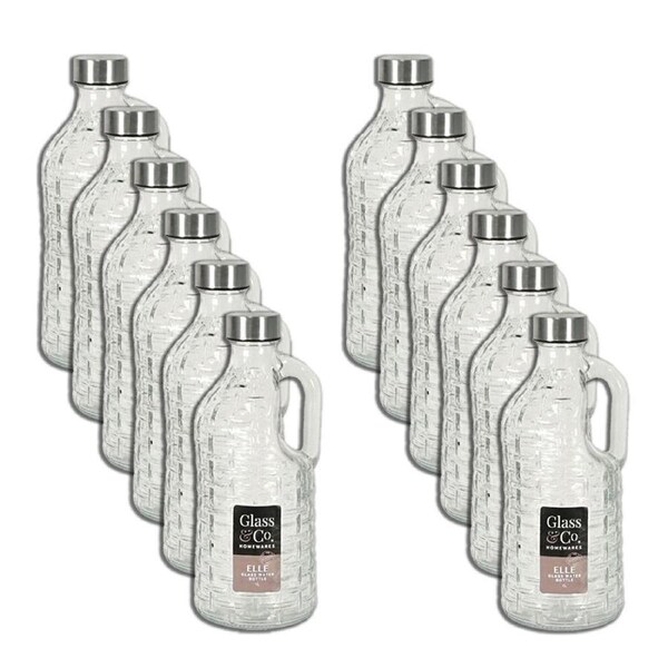 12PK Glass & Co Elle Water Dispenser Pitcher Jug w/ Lid 1L Silver/Clear