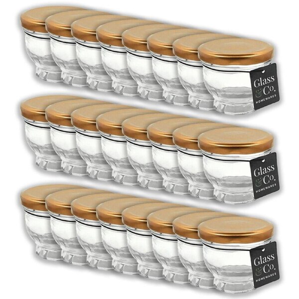 24PK Glass & Co Cleo Round Metallic Lid Jar Container 100ml Clear Assorted