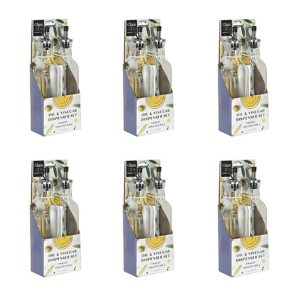 6x 2pc Glass & Co Oil and Vinegar Dispenser Set 300ml Silver/Clear