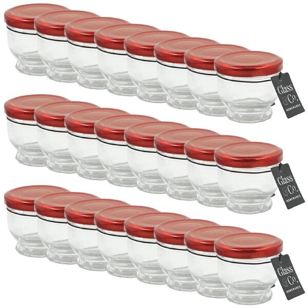 24PK Glass & Co Cleo Round Metallic Lid Jar Container 80ml Clear Assorted