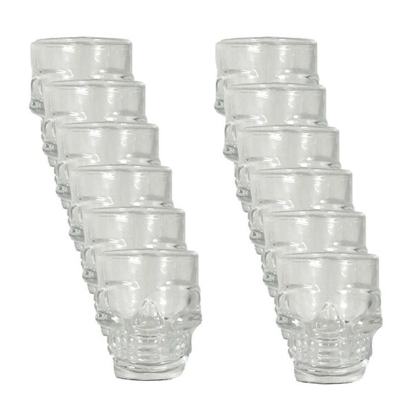 12PK Glass & Co Novelty Skeleton Skull Face Shot Shooter Cup 50ml Clear