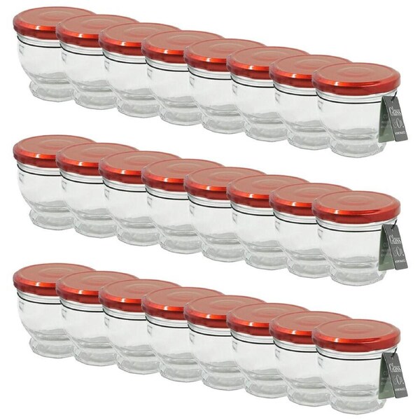 24PK Glass & Co Cleo Round Metallic Lid Jar Container 150ml Clear Assorted