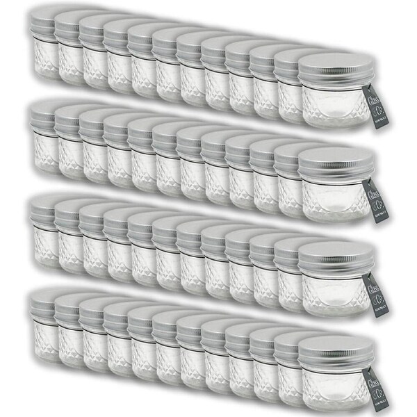 48PK Glass & Co Cleo Round Silver Lid Quilted Preserving Jar 130ml Clear