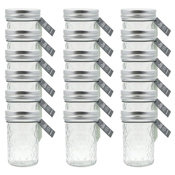 18PK Glass & Co Cleo Round Silver Lid Quilted Preserving Jar 250ml Clear