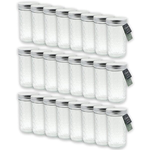 24PK Glass & Co Cleo Round Silver Lid Quilted Preserving Jar 610ml Clear