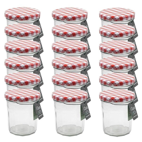 18PK Glass & Co Cleo Red White Checkered Lid Preserving Jar 310ml Clear