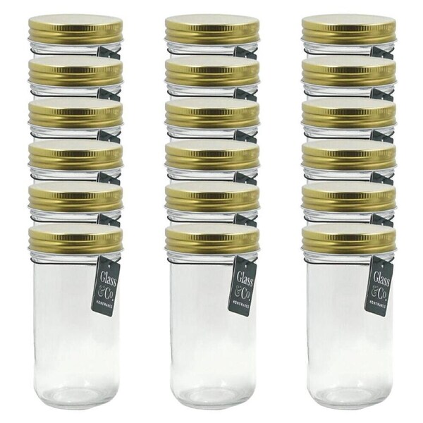 18PK Glass & Co Olivia Round Metallic Lid Jar Container 350ml Clear Assorted