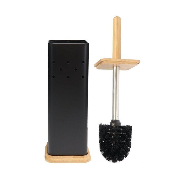 Eco Basics Square Toilet Brush w/ Holder Bathroom Cleaner Set 39.5cm Black