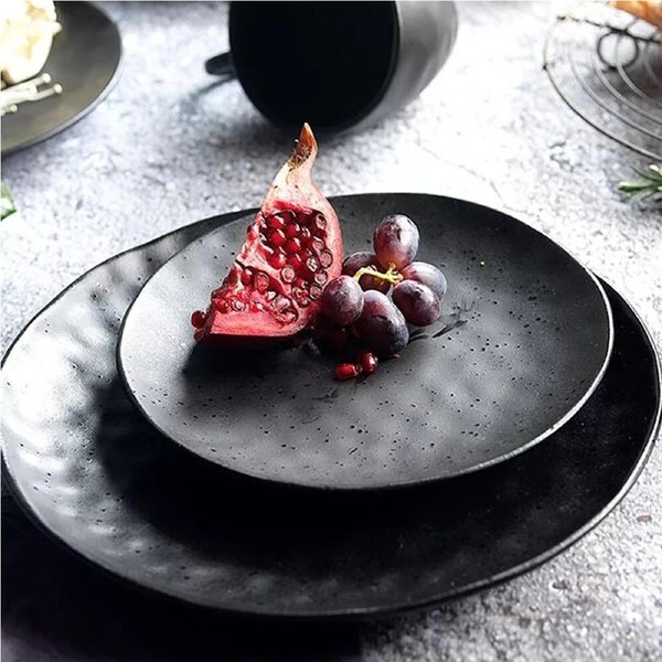 Stoneware Dinner Plate Dish- Round Tableware Black - 4x Ecology Speckle Ebony 27cm