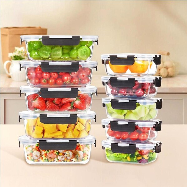 ZUNI Glass Food Container Set 10 Packs Airtight Lids Meal Prep Storage