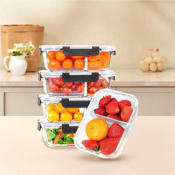 ZUNI Glass Food Container with Lid Airtight 5 Packs Meal Prep Storage