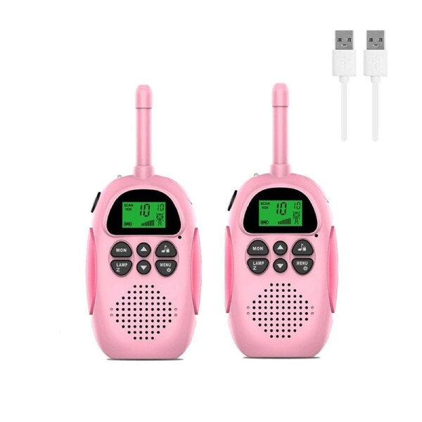 Beakey 2 Pcs Kids Walkie Talkies Rechargeable 22 Channels 2 Way Radio-Pink