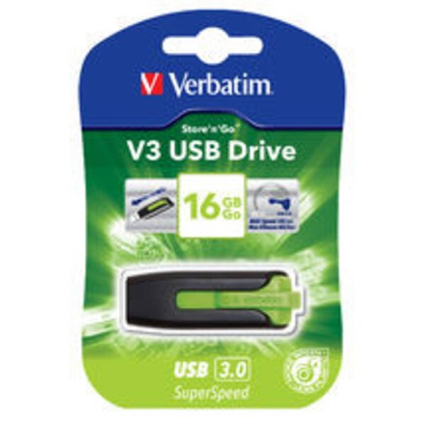 Verbatim 16GB V3 USB3.0 Green Store'n'Go V3; Rectractable USB Storage Drive