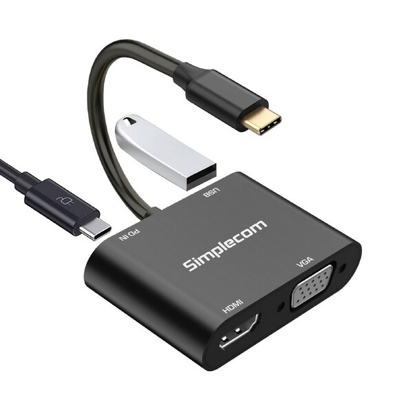 Simplecom DA440 4-in-1 USB-C Multiport Adapter with Power Delivery USB 3.0 VGA