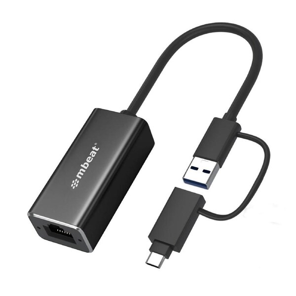 mbeat 2-in-1 USB 3.1 Gigabit LAN Adapter with USB-C Converter/ USB 3.1/ RJ45/ Transfer Speed: 10/100/1000Mbps Weight: 32.6g