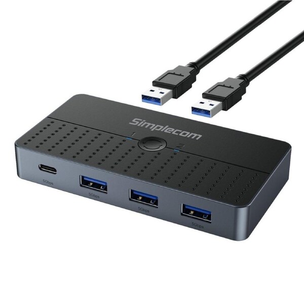 Simplecom KM320 2-Way SuperSpeed USB Switch 4-Port Hub with USB-C USB 3.0 5Gbps