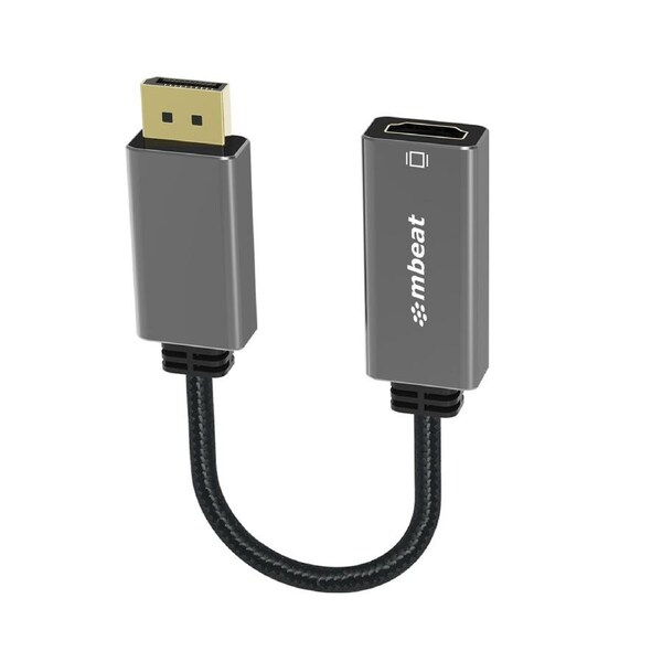 mbeat Elite Display Port to HDMI Adapter - Converts DisplayPort to HDMI Female Port, Supports 4K@60Hz (3840 2160), Nylon Braided Cable - Space Grey