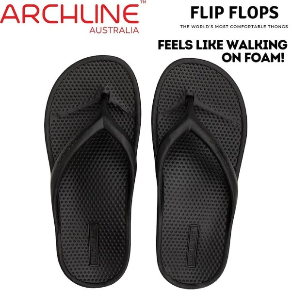 Archline Rebound Orthotic Foam Thongs Arch Support Flip Flops Orthopedic - Black EU 44