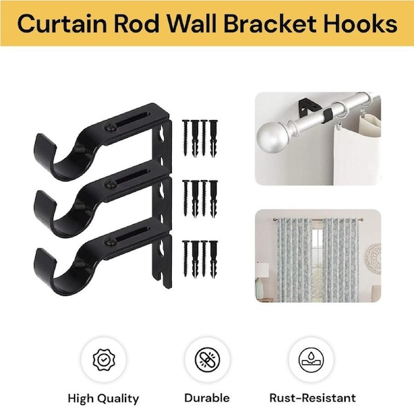 3PCs Adjustable Curtain Rod Wall Bracket Hooks