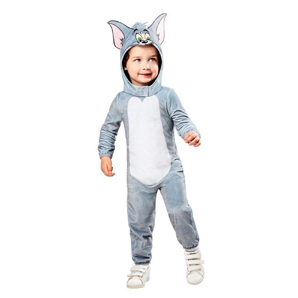 Tom & Jerry Costume Kids Tom Jumpsuit w/ Headpiece One Piece Party Grey S