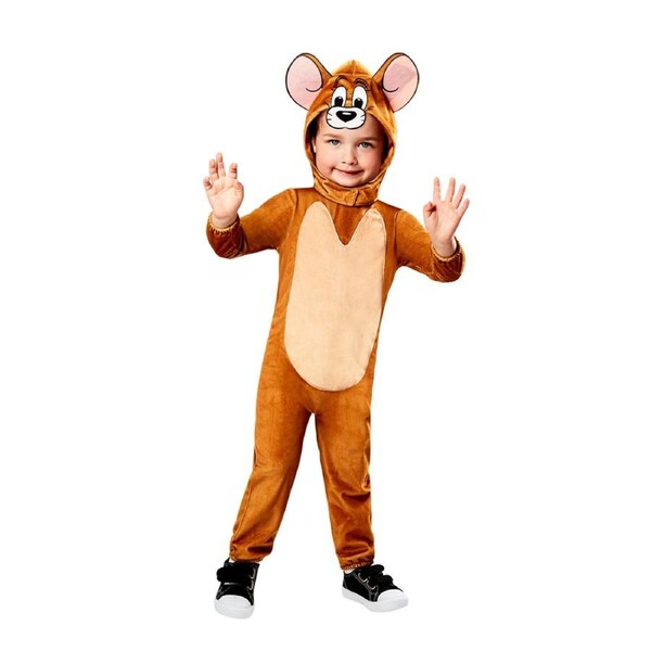 Tom & Jerry Costume Kids Jerry Jumpsuit w/ Headpiece One Piece Brown XX-Small