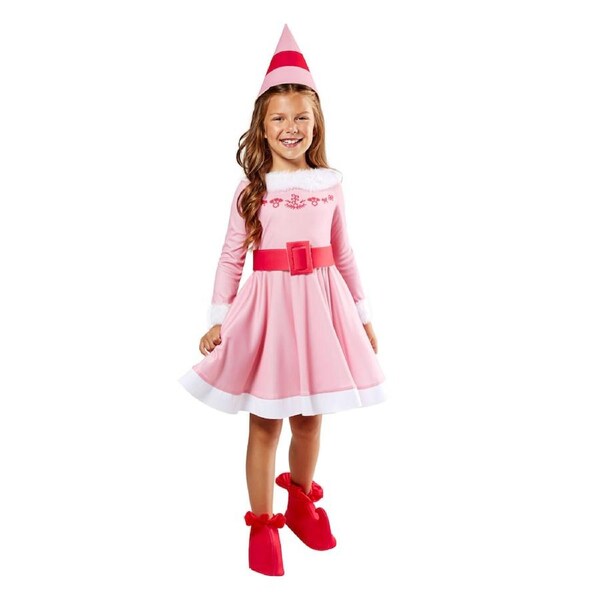 4pc Elf Jovie Deluxe Costume Hat/Dress/Belt/Shoe Cover Outfit Set Pink T