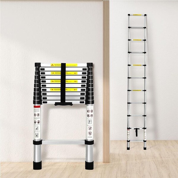 Telescopic Ladder Step Aluminium Extension Portable MultiPurpose 3.2M/Silver