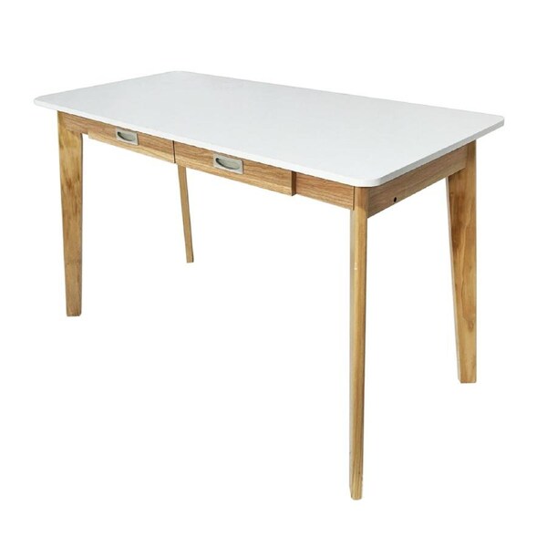 Foret Modern Minimalist Study Desk Built-in Drawers Office Home PC Laptop Table 120x55x75H-Maple w/White Top