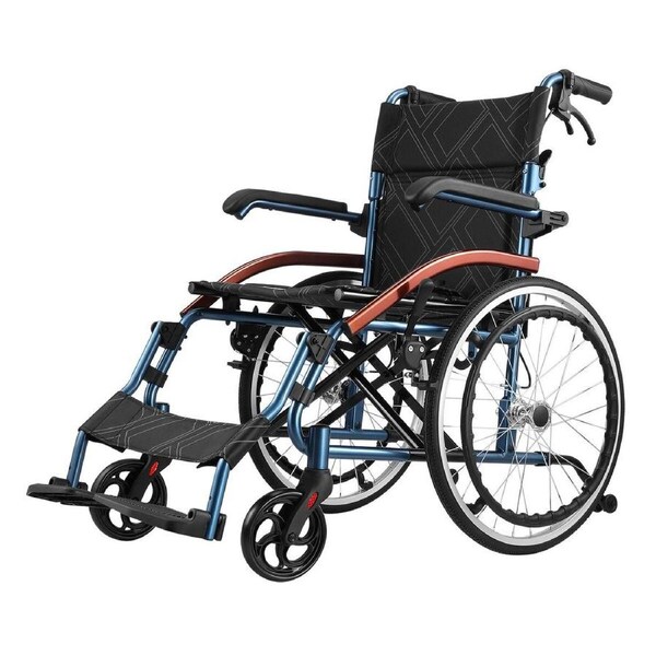 Folding Wheelchair 20Inch Mobility Disability Aid Travel Portable Lightweight Wheel Chair Elderly Transport Transit Equipment Rear Hand Brake Aluminum