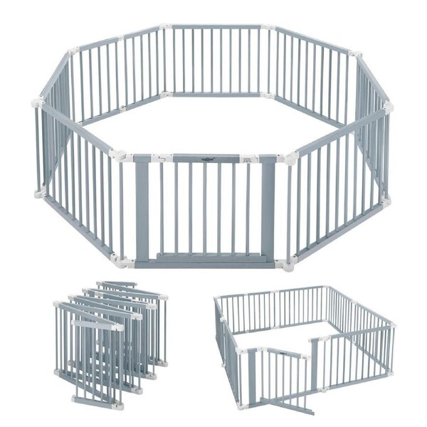 Kidbot Baby Playpen 8 Panel Kids Wooden Safety Gates Pet Dog Fence Enclosure Child Toddler Activity Centre Foldable Play Pen Yard Barrier Travel Guard