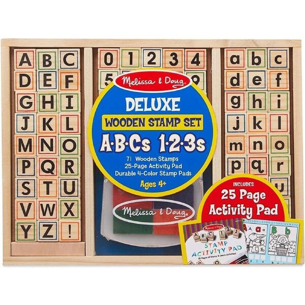 Melissa & Doug Deluxe Wooden Stamp Set - ABCs 123s