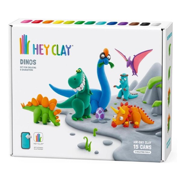 Hey Clay Dinos Set with 15 Cans of Air-Dry Clay