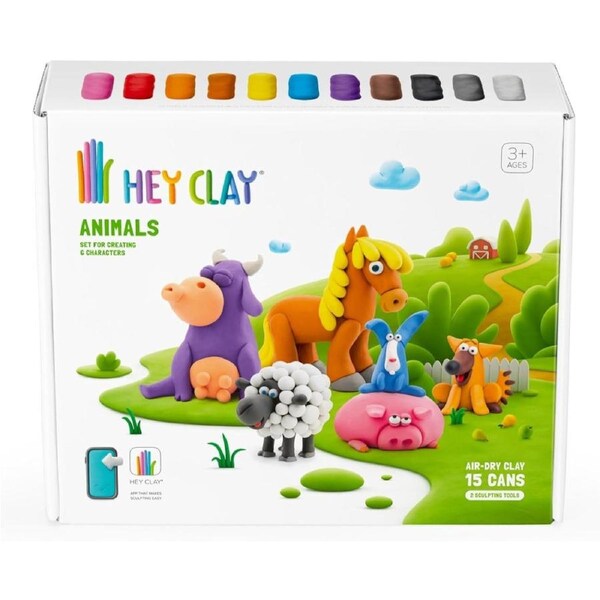 Hey Clay Animals Set with 15 Cans of Air-Dry Clay