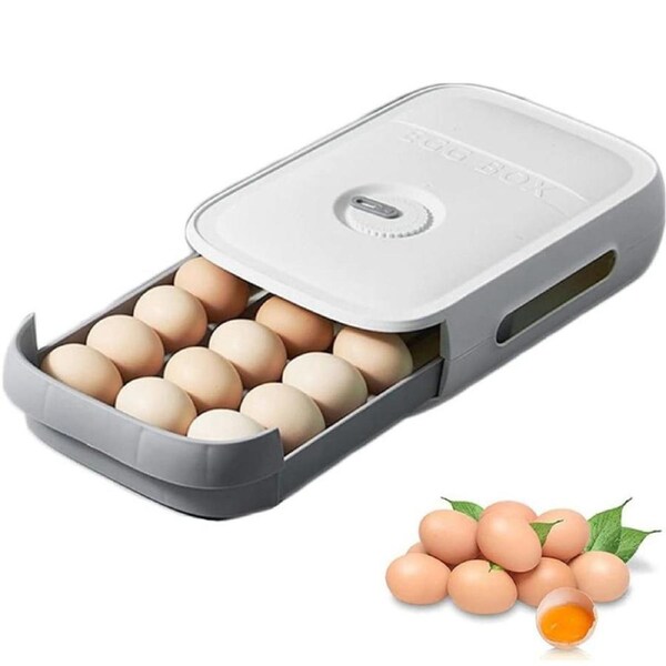 Egg Tray Storage Box Drawer Kitchen Organizer Stackable Holder Food Container White