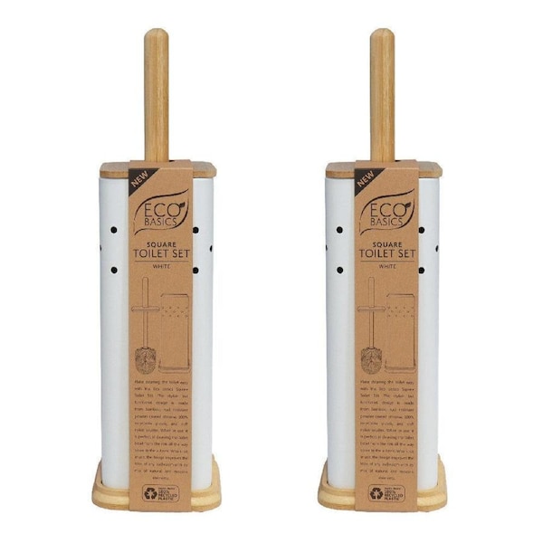 2PK Eco Basics Square Toilet Brush w/ Holder Bathroom Cleaner Set 39.5cm White