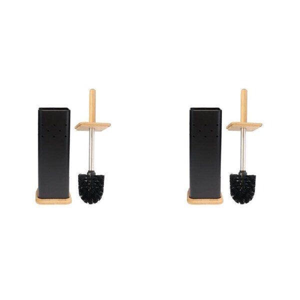 2PK Eco Basics Square Toilet Brush w/ Holder Bathroom Cleaner Set 39.5cm Black