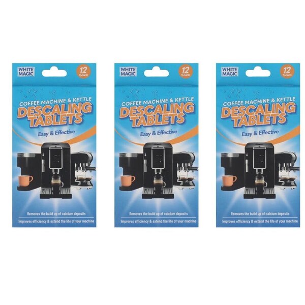 3x 12pc White Magic Coffee Machine & Kettle Descaler Tablets 18.3cm