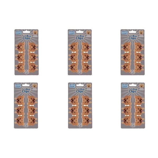 6x 6pc White Magic Cute Tidy Bag Clip Food Saver Sealer 4.5cm German Shepherd