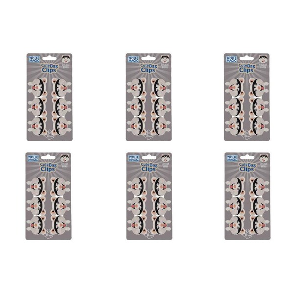 6x 6pc White Magic Cute Tidy Bag Clip Food Saver Sealer Set 4.5cm Siberian Husky