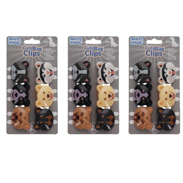 3x 6pc White Magic Cute Tidy Bag Clip Food Saver Sealer Set 4.5cm Dogs